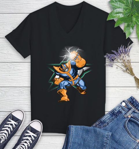 Dallas Stars NHL Hockey Thanos Avengers Infinity War Marvel Women's V-Neck T-Shirt