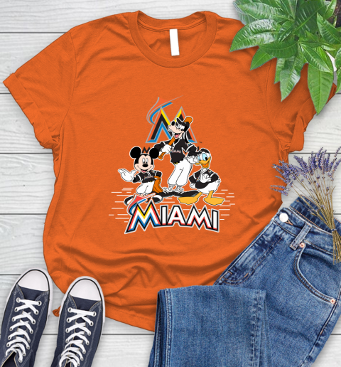 MLB Miami Marlins Mickey Mouse Donald Duck Goofy Baseball T Shirt Women's T-Shirt 3