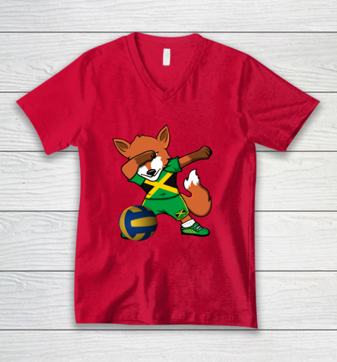 Dabbing Fox Jamaica Volleyball Fans Jersey Jamaican V-Neck T-Shirt 7