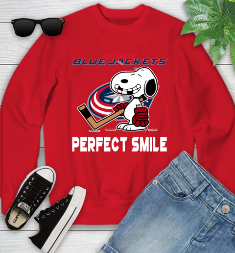 NHL Columbus Blue Jackets Snoopy Perfect Smile The Peanuts Movie Hockey T Shirt Youth Sweatshirt 8