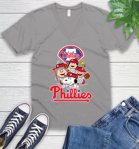 MLB Philadelphia Phillies Snoopy Charlie Brown Woodstock The Peanuts Movie Baseball T Shirt_000 V-Neck T-Shirt 3
