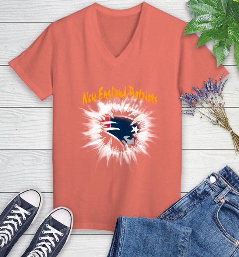 New England Patriots NFL Football Adoring Fan Rip Sports Women's V-Neck T-Shirt 6