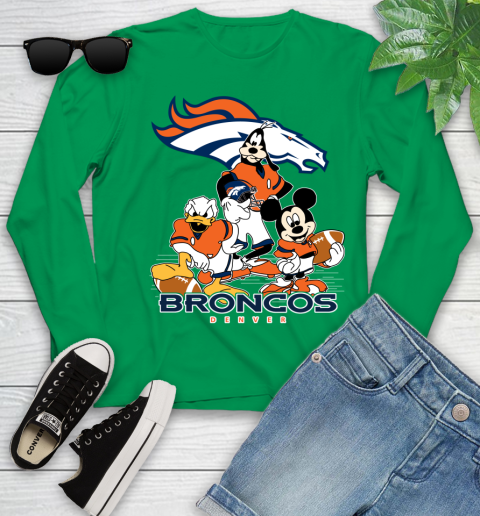 NFL Denver Broncos Mickey Mouse Donald Duck Goofy Football Shirt Youth Long Sleeve 7