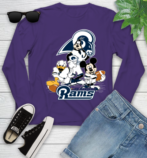 NFL Los Angeles Rams Mickey Mouse Donald Duck Goofy Football Shirt Youth Long Sleeve 4
