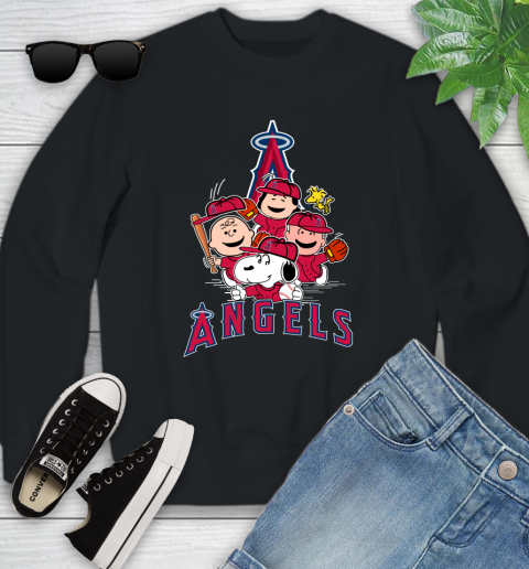 MLB Los Angeles Angels Snoopy Charlie Brown Woodstock The Peanuts Movie Baseball T Shirt_000 Youth Sweatshirt