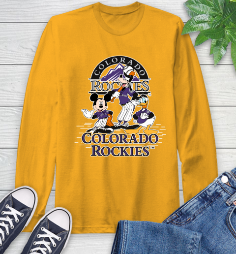 MLB Colorado Rockies Mickey Mouse Donald Duck Goofy Baseball T Shirt Long Sleeve T-Shirt 2