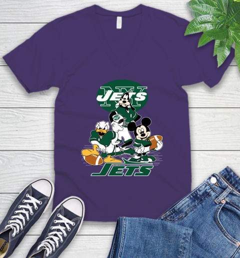 NFL New York Jets Mickey Mouse Donald Duck Goofy Football Shirt V-Neck T-Shirt 9