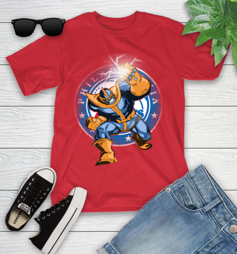 Philadelphia 76ers NBA Basketball Thanos Avengers Infinity War Marvel Youth T-Shirt 13
