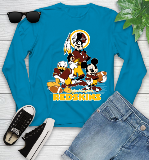 NFL Washington Redskins Mickey Mouse Donald Duck Goofy Football Shirt Youth Long Sleeve 8