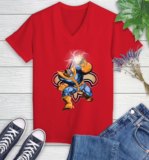 New Orleans Saints NFL Football Thanos Avengers Infinity War Marvel Women's V-Neck T-Shirt 11