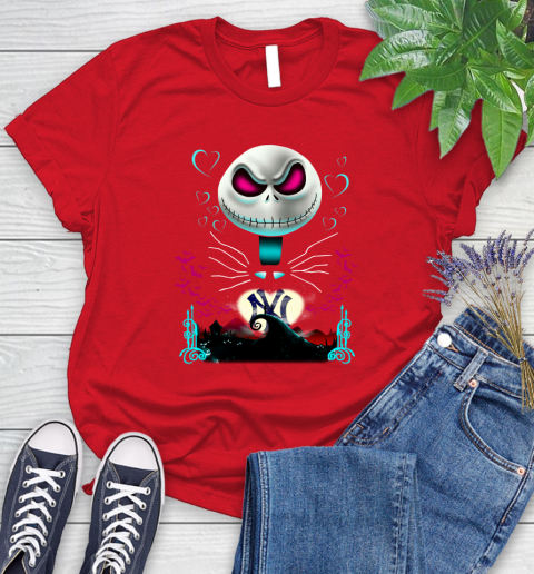MLB New York Yankees Jack Skellington Sally The Nightmare Before Christmas Baseball Women's T-Shirt 13