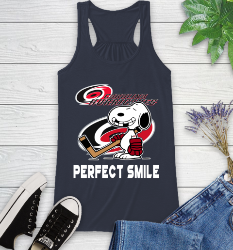 NHL Carolina Hurricanes Snoopy Perfect Smile The Peanuts Movie Hockey T Shirt Racerback Tank 10