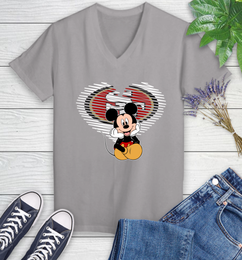 NFL San Francisco 49ers The Heart Mickey Mouse Disney Football T Shirt_000 Women's V-Neck T-Shirt 4