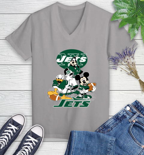 NFL New York Jets Mickey Mouse Donald Duck Goofy Football Shirt Women's V-Neck T-Shirt 4