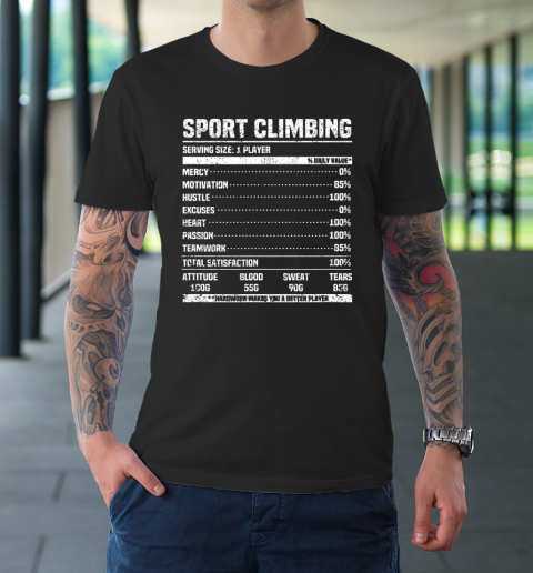 Rock Climbing Nutritional Facts Bouldering Climber Funny T-Shirt