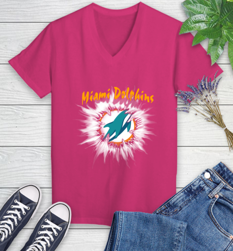 Miami Dolphins NFL Football Adoring Fan Rip Sports Women's V-Neck T-Shirt 9