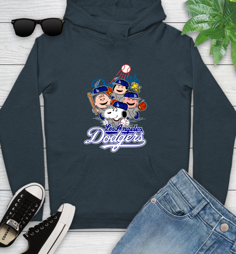 MLB Los Angeles Dodgers Snoopy Charlie Brown Woodstock The Peanuts Movie Baseball T Shirt_000 Youth Hoodie 10