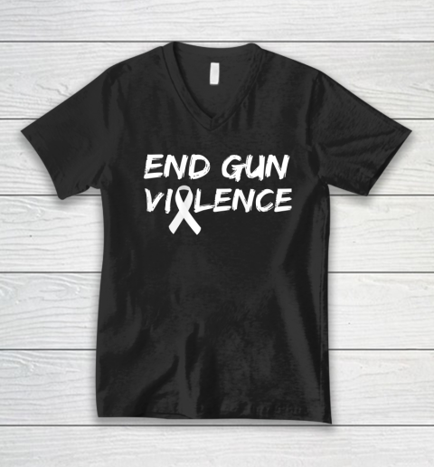 End Gun Violence Ribbon V-Neck T-Shirt