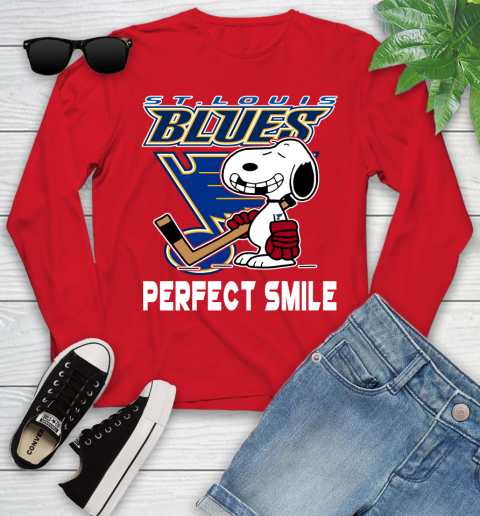 NHL St.Louis Blues Snoopy Perfect Smile The Peanuts Movie Hockey T Shirt Youth Long Sleeve 11