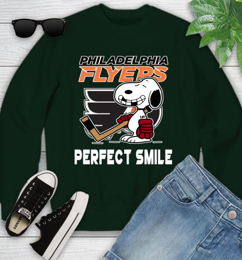 NHL Philadelphia Flyers Snoopy Perfect Smile The Peanuts Movie Hockey T Shirt Youth Sweatshirt 9