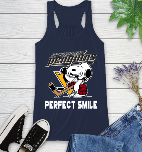 NHL Pittsburgh Penguins Snoopy Perfect Smile The Peanuts Movie Hockey T Shirt Racerback Tank 9