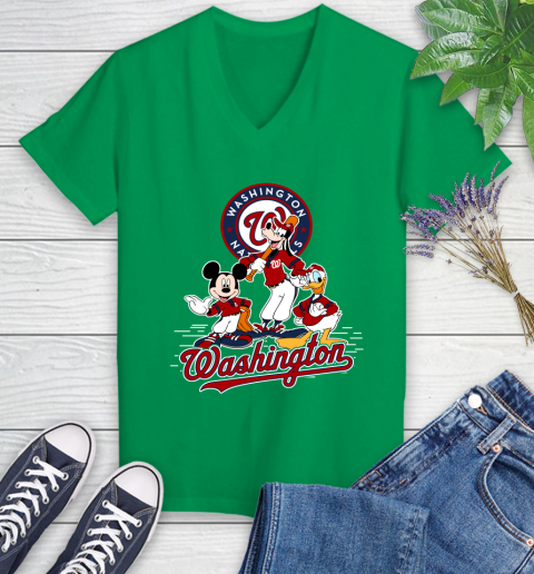 MLB Washington Nationals Mickey Mouse Donald Duck Goofy Baseball T Shirt Women's V-Neck T-Shirt 5