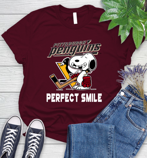 NHL Pittsburgh Penguins Snoopy Perfect Smile The Peanuts Movie Hockey T Shirt Women's T-Shirt 7