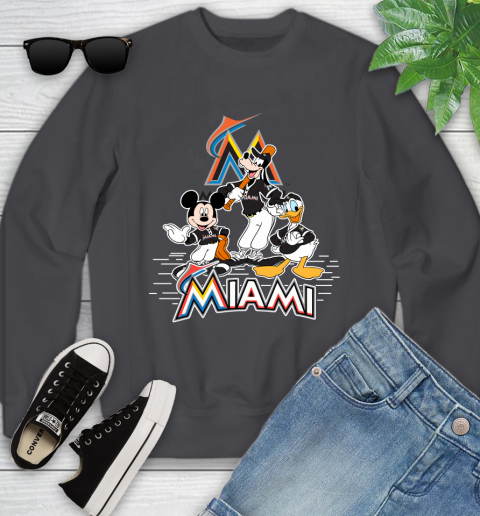 MLB Miami Marlins Mickey Mouse Donald Duck Goofy Baseball T Shirt Youth Sweatshirt 5