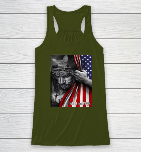 Faith Over Fear God Jesus Christian Flag 4th Of July Racerback Tank 2