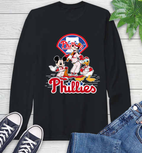 MLB Philadelphia Phillies Mickey Mouse Donald Duck Goofy Baseball T Shirt Long Sleeve T-Shirt