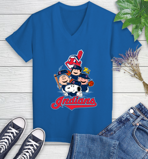 MLB Cleveland Indians Snoopy Charlie Brown Woodstock The Peanuts Movie Baseball T Shirt_000 Women's V-Neck T-Shirt 10