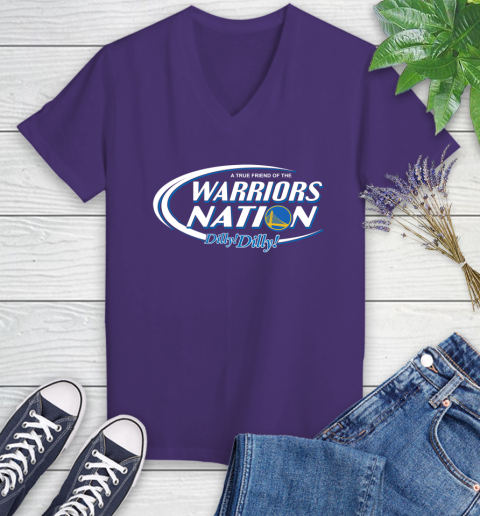 NBA A True Friend Of The Golden State Warriors Dilly Dilly Basketball Sports Women's V-Neck T-Shirt 3