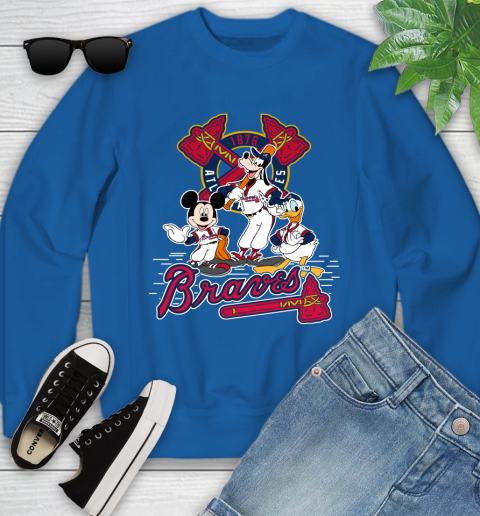 MLB Atlanta Braves Mickey Mouse Donald Duck Goofy Baseball T Shirt Youth Sweatshirt 7
