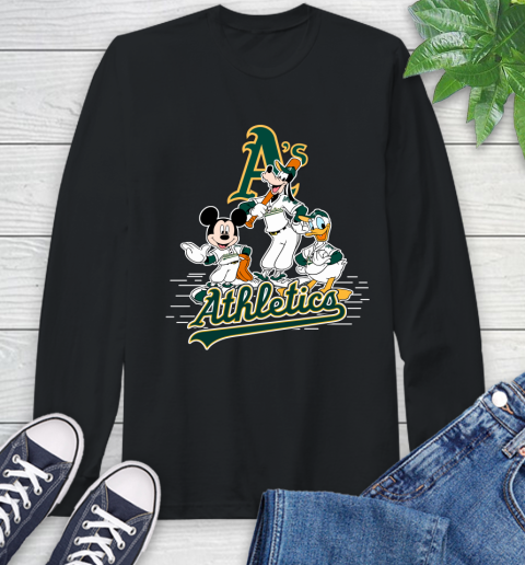 MLB Oakland Athletics Mickey Mouse Donald Duck Goofy Baseball T Shirt Long Sleeve T-Shirt
