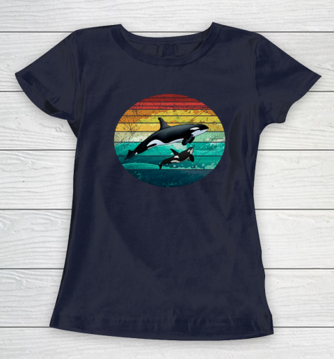 Orca Family Vintage Retro Art Killer Whale Family Women's T-Shirt 2