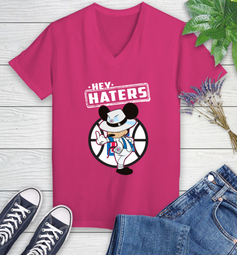 NBA Hey Haters Mickey Basketball Sports Los Angeles Clippers Women's V-Neck T-Shirt 9