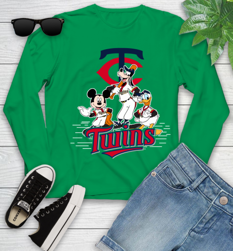 MLB Minnesota Twins Mickey Mouse Donald Duck Goofy Baseball T Shirt Youth Long Sleeve 7