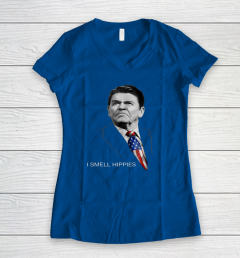 I Smell Hippies Ronald Reagan Conservative Women's V-Neck T-Shirt 5