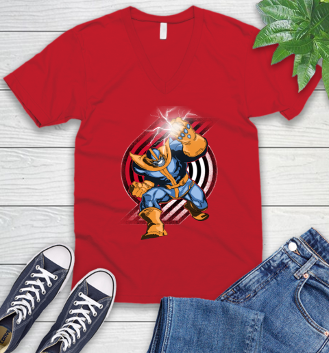 Portland Trail Blazers NBA Basketball Thanos Avengers Infinity War Marvel V-Neck T-Shirt 6
