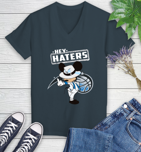 NBA Hey Haters Mickey Basketball Sports Orlando Magic Women's V-Neck T-Shirt 8