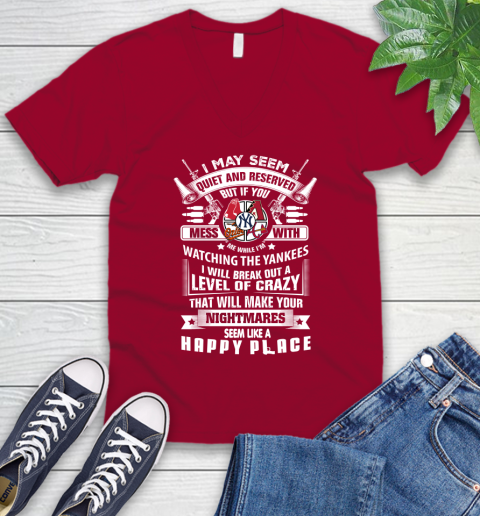 New York Yankees MLB Baseball Don't Mess With Me While I'm Watching My Team Sports V-Neck T-Shirt 7