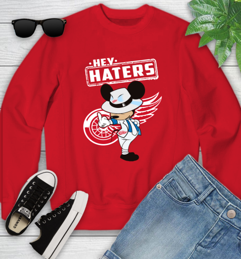 NHL Hey Haters Mickey Hockey Sports Detroit Red Wings Youth Sweatshirt 8