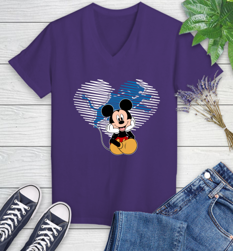 NFL Detroit Lions The Heart Mickey Mouse Disney Football T Shirt_000 Women's V-Neck T-Shirt 3