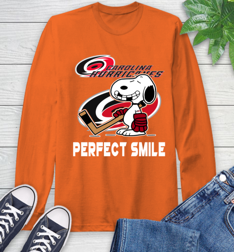 NHL Carolina Hurricanes Snoopy Perfect Smile The Peanuts Movie Hockey T Shirt Long Sleeve T-Shirt 4