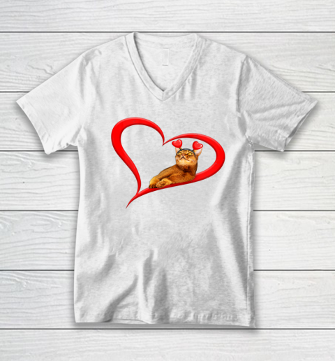Funny Abyssinian Cat Valentine Pet Kitten Cat Lover V-Neck T-Shirt 1