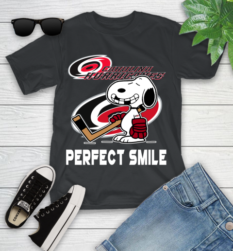 NHL Carolina Hurricanes Snoopy Perfect Smile The Peanuts Movie Hockey T Shirt Youth T-Shirt