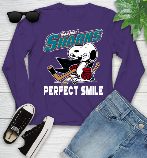 NHL San Jose Sharks Snoopy Perfect Smile The Peanuts Movie Hockey T Shirt Youth Long Sleeve 4