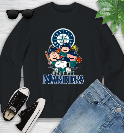 MLB Seattle Mariners Snoopy Charlie Brown Woodstock The Peanuts Movie Baseball T Shirt_000 Youth Sweatshirt