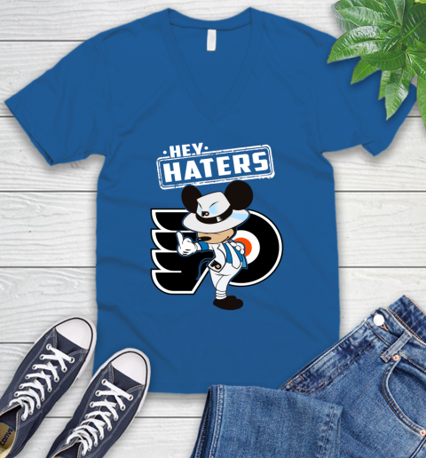 NHL Hey Haters Mickey Hockey Sports Philadelphia Flyers V-Neck T-Shirt 5