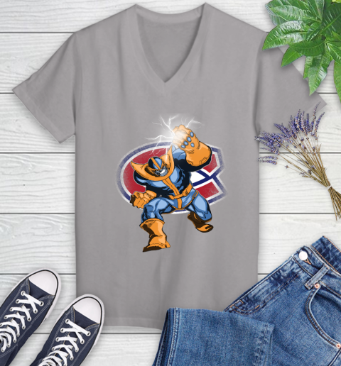 Montreal Canadiens NHL Hockey Thanos Avengers Infinity War Marvel Women's V-Neck T-Shirt 4
